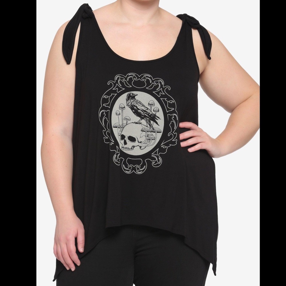 Hot Topic Midnight Hour Raven Skull Sharkbite Tie Strap Tank Top